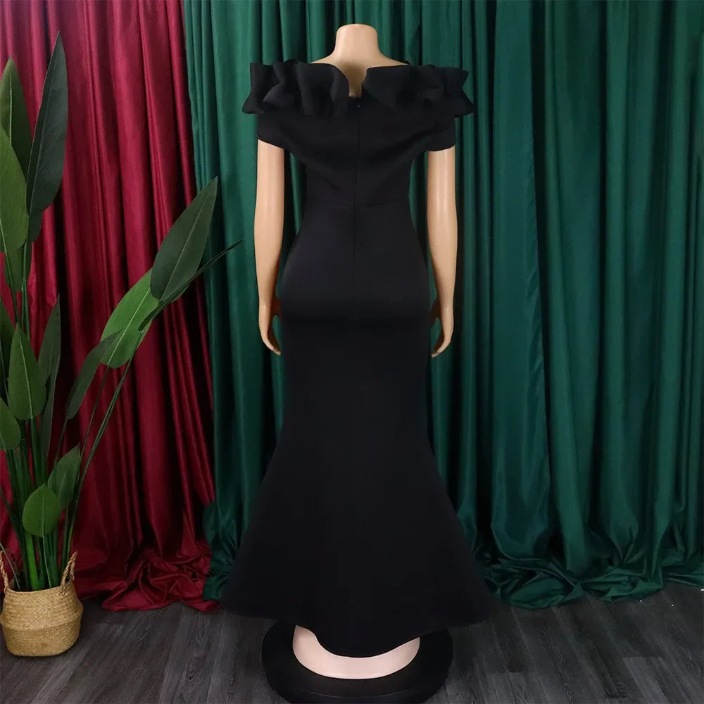Elegant Long Dresses for Women Off Shoulder Short Sleeve Mermaid Floor Length