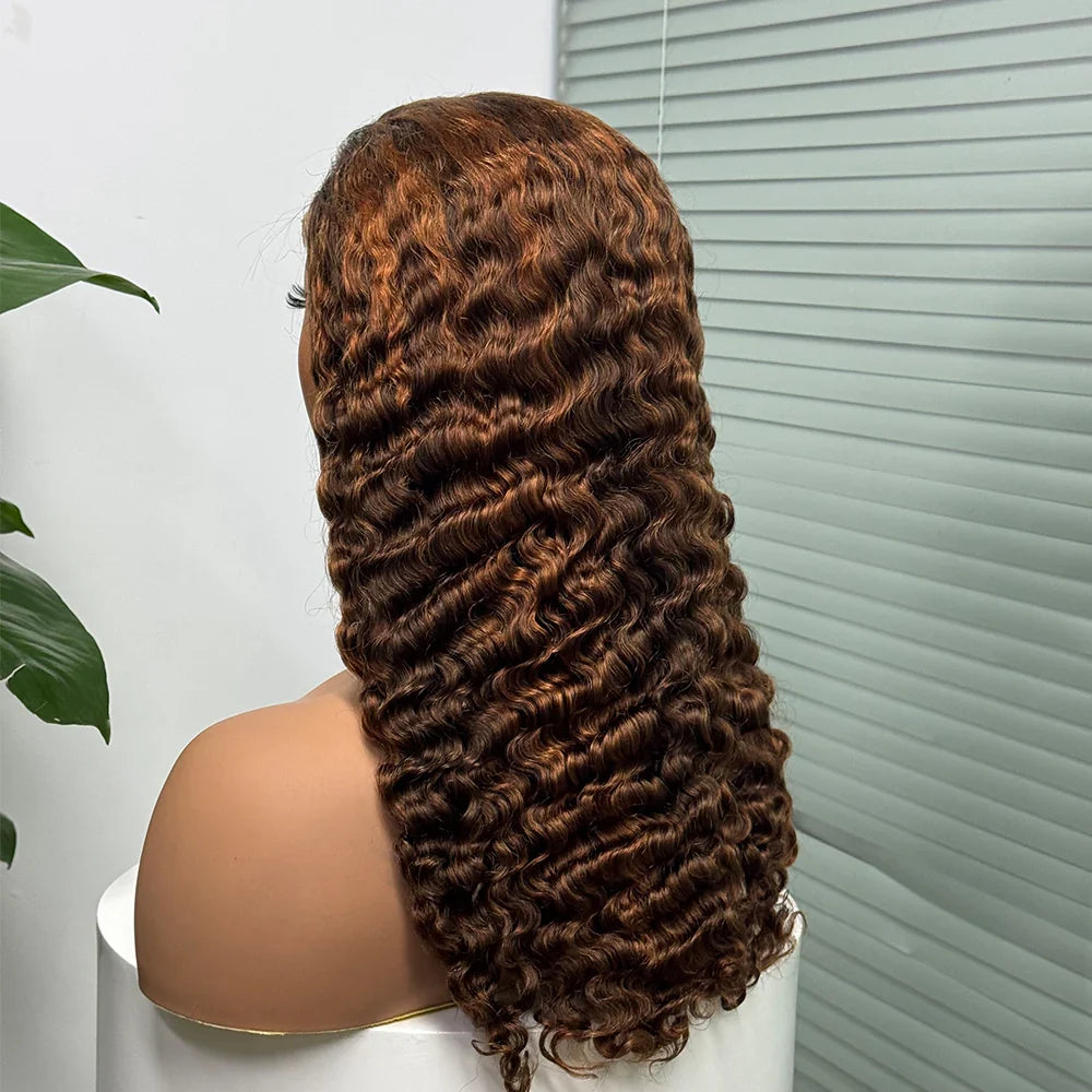 5x5 Lace 300% Density Burmese Deep Curly Hair Ombre Double Drawn Human Wig Transparent Lace Front