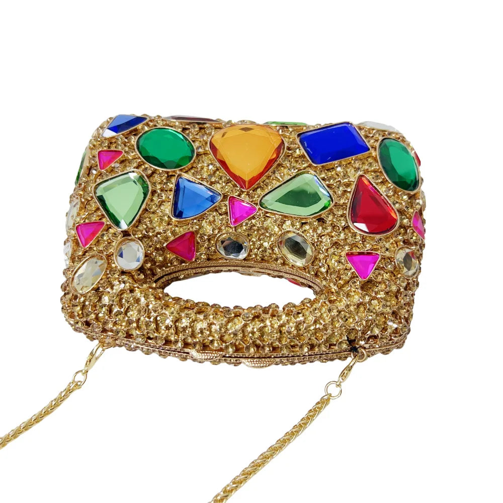 Women's Gold Crystal Clutch Purse