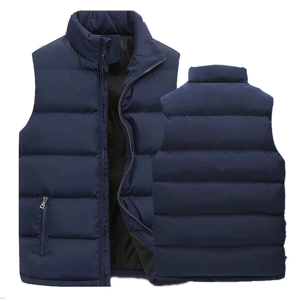 Men's Warm Puffer  Vest Jacket Winter Sleeveless Waterproof Zip Waistcoat Stand Collar Casual