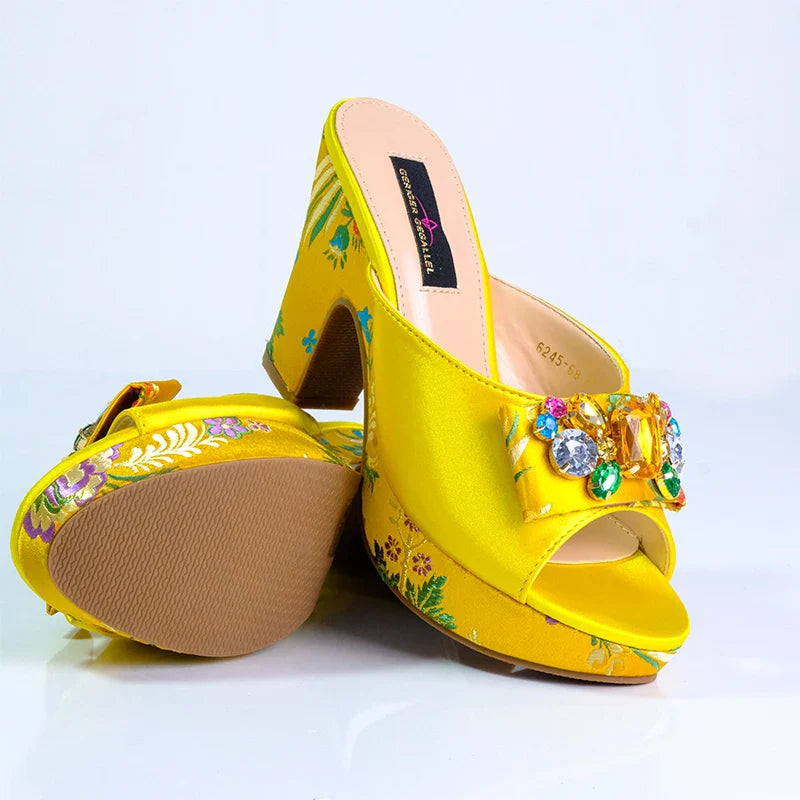 Fashion Women's Shoes High Heels Sexy Ladies Party Wedding Pattern Embroidery Mules High Heel Sandal Casual Beach Shoes For Lady
