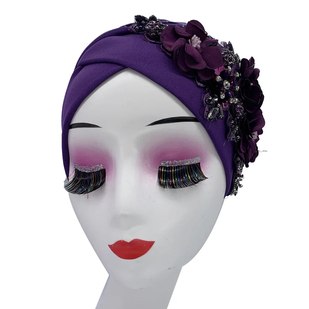 Elegant African Turban Cap with Shiny Rhinestone Ready to Wear Nigeria Auto Gele Headtie Party Women's Head Wrap Bonnet Turbante