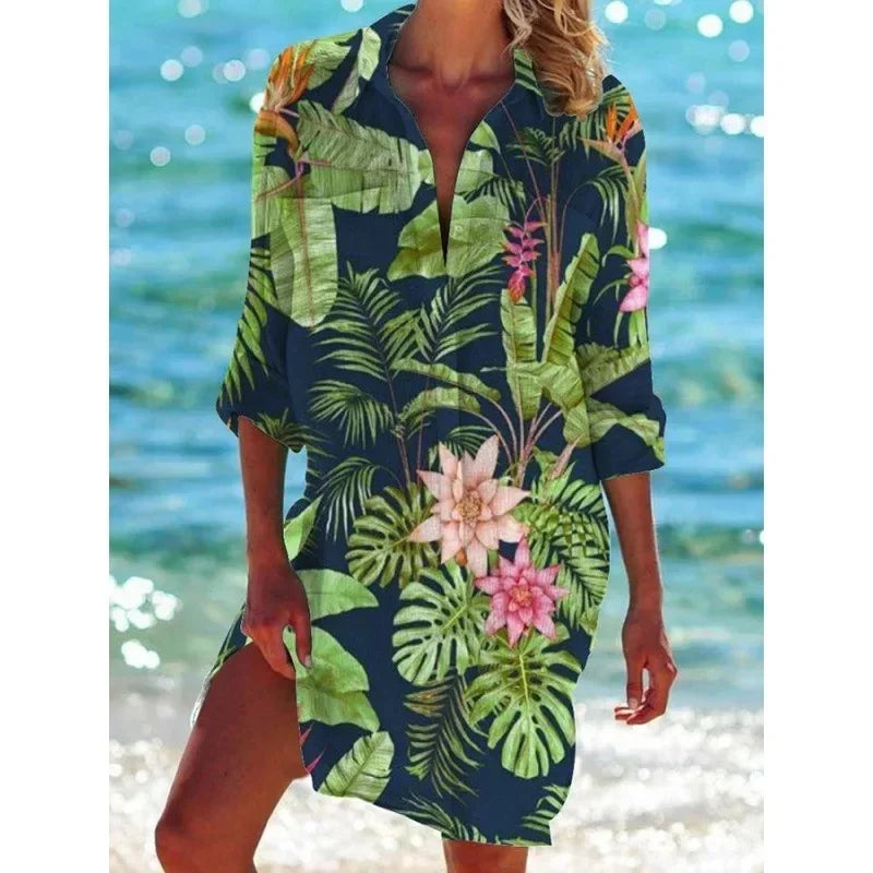 2.Boho Style Summer Cover-Up – Women's Tropical Print Beach Blouse Selection