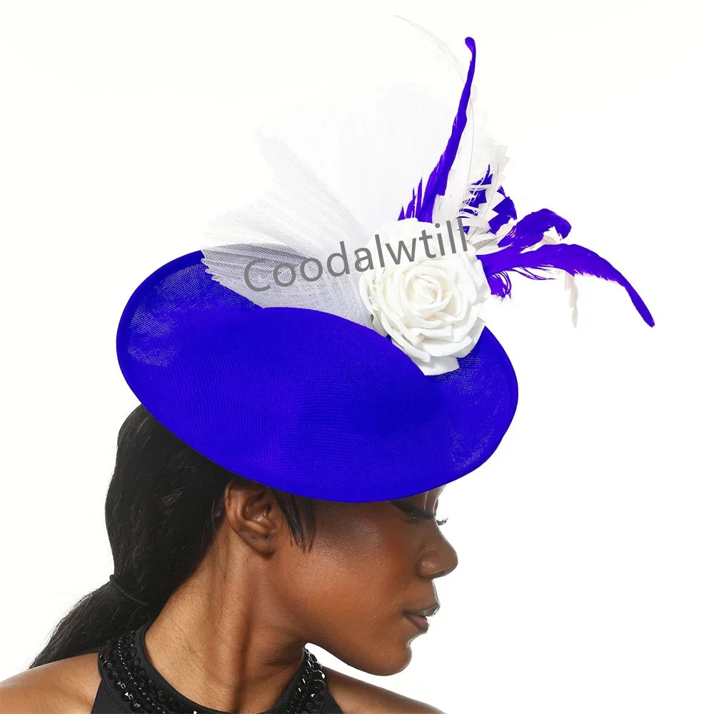 New Fashion Flower Fascinator Wedding Headpiece Women Party Dinner Pillbox Cap With Flower Hair Accessories Ladies Feather Cap