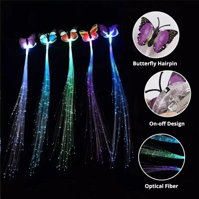 LED Fibre Optic Hair Clips – Light-Up Flash Braids & Luminous Hair Barrettes for Birthdays, Weddings, Parties & Carnivals