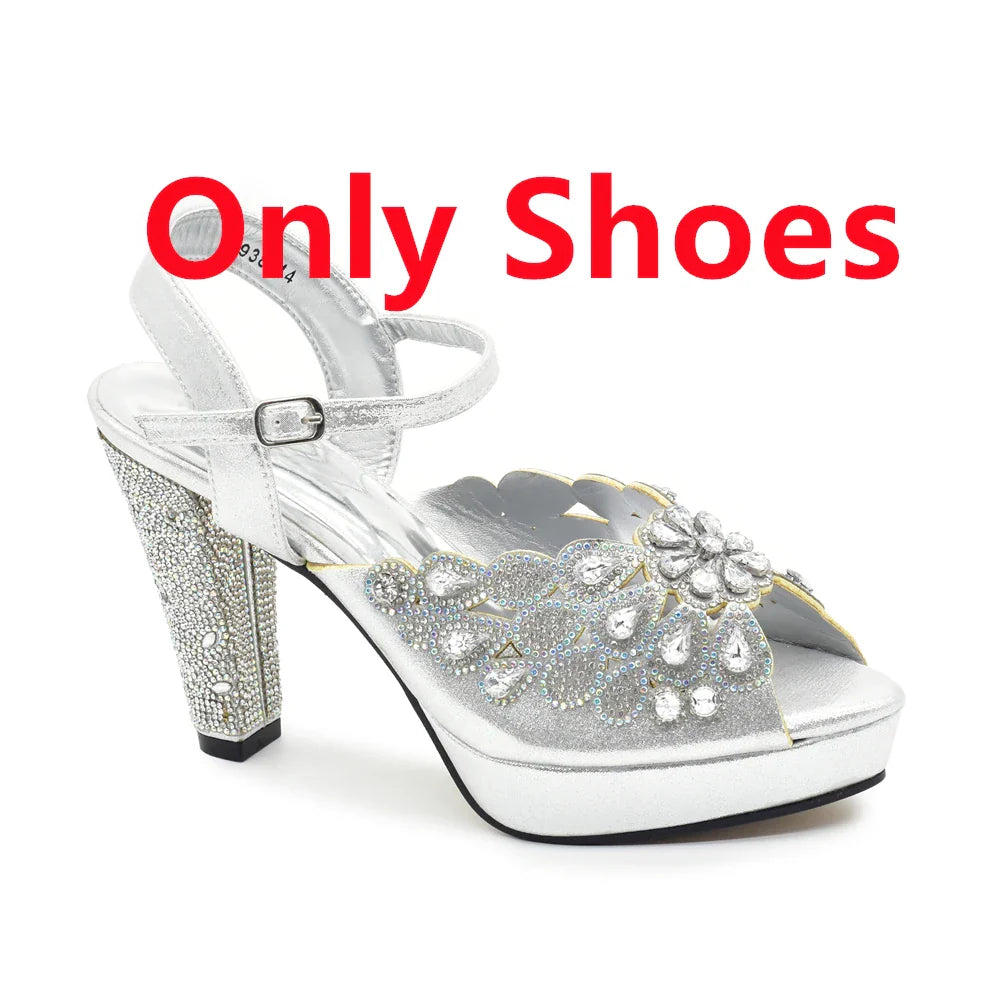 2024 Fashion Black Color High Quality Peep Toe Thin Heels Shoes Matching Bag Set for Nigerian Party Women Women Shoe Size 43