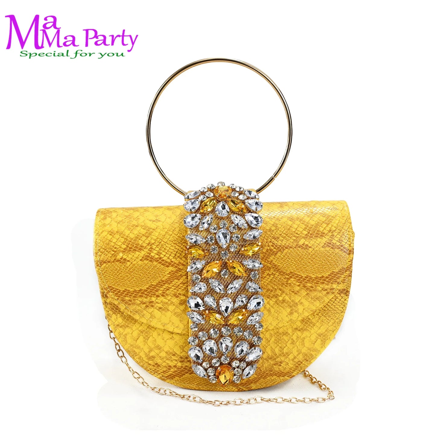 2025 Autumn New Design Specials Italian Women Shoes and Bag Set Comfortable Mid Heels With Rhinestone in Yellow Color