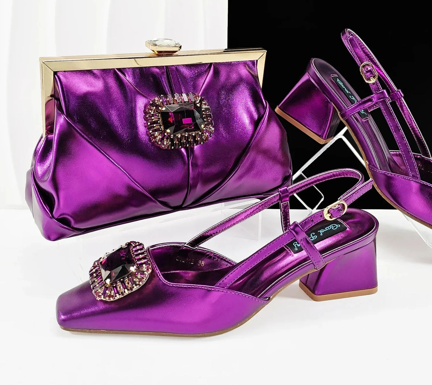 Elegant Women's Shoes and Bag Shiny Big Rhinestone Luxury Fashion Shoes Set