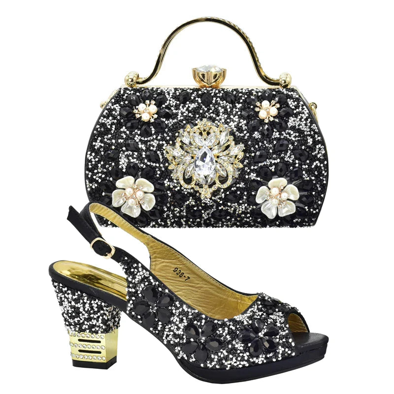 Italian Shoes and Bags Matching Set with Rhinestone Plus Size Shoes Luxury Italian Shoe and Bag Set 2025 Wedding Shoes Bride