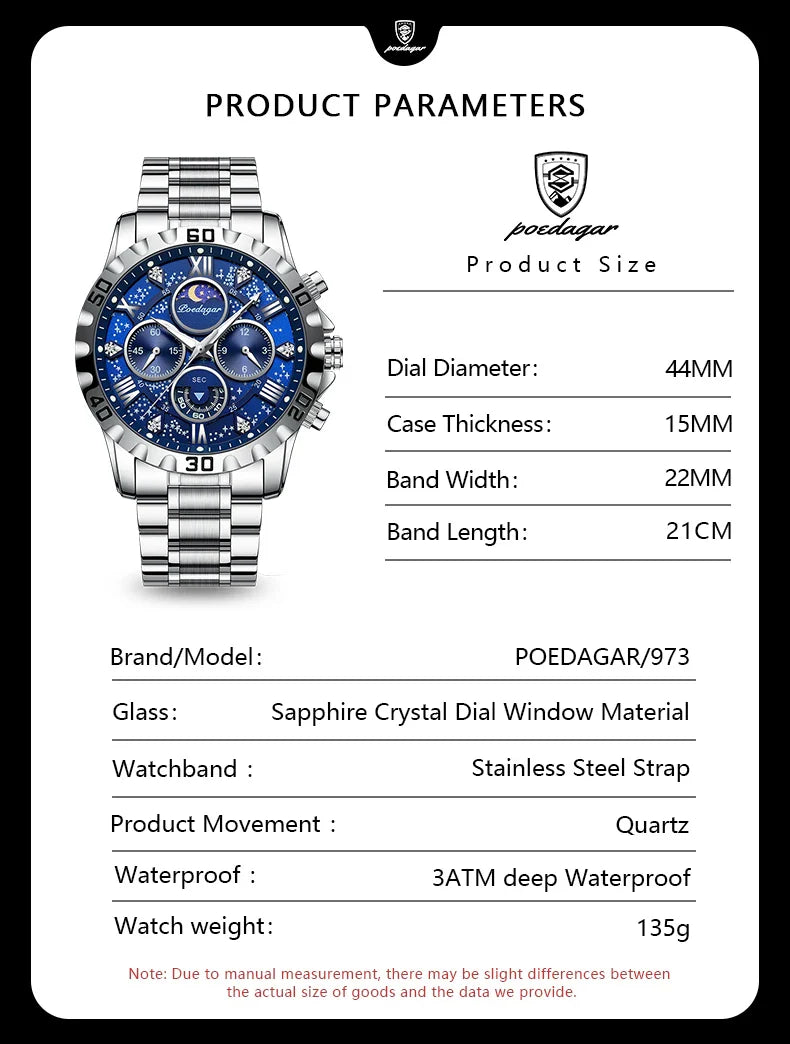 Luxury Watch for Man Quartz Sports Men Watch Waterproof Luminous Stainless Steel Chronograph Men's Watches Clock Reloj
