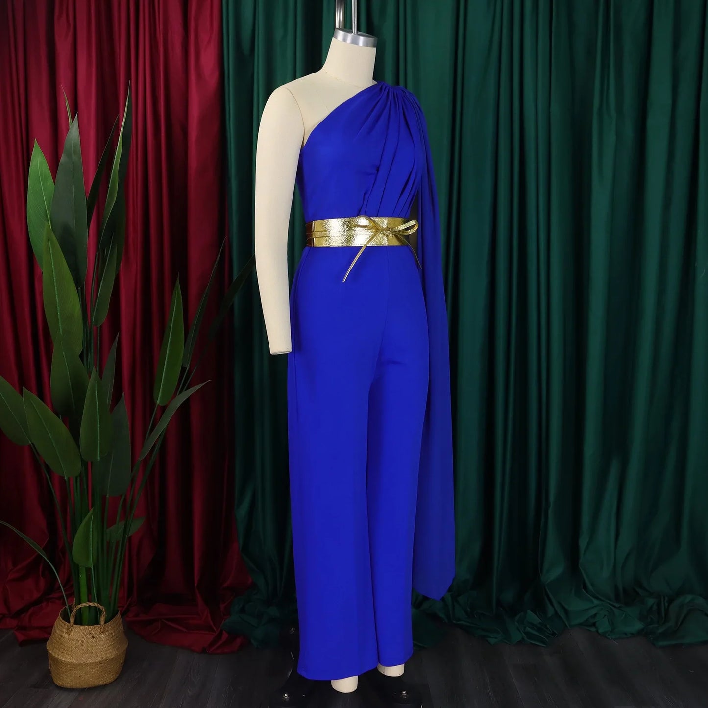 Elegant Jumpsuits & Rompers for Woman One Shoulder Flying Sleeve High Waisted Luxury Birthday Party Dinner Outfits Overalls 2024