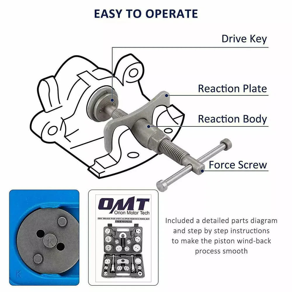 22Pcs/Set Car Universal Disc Piston Caliper Brake Rewind Wind Back Tool Kit Set With Case Garage Repair Hand Tools