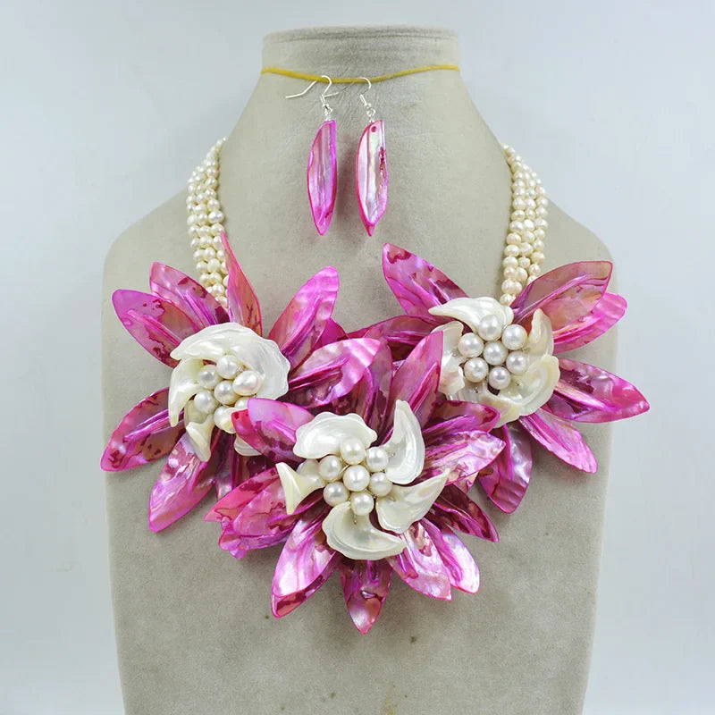 new !!  Latest Design Shell Flowers Wedding Crystal Necklace Women Fashion Necklace  20"