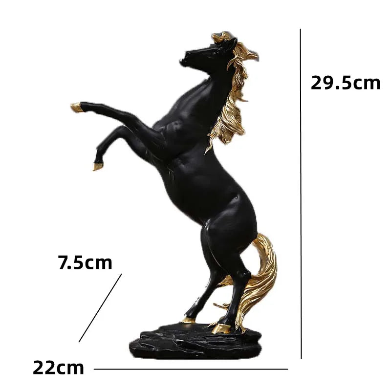 Gold, White, Black Resin Horse Statue