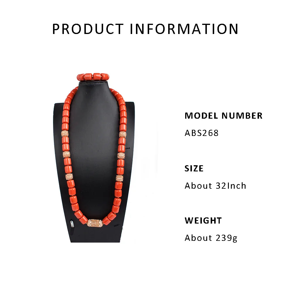 32 inches Long Orange Beads African Jewelry Set Women Bridal Party Costume Necklace Jewelry Set