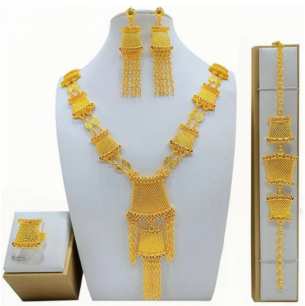 New Bridal Jewelry Set Dubai Necklace Earrings For Women Wedding 24k Gold Plated African Jwellery Bridesmaid Party Gift