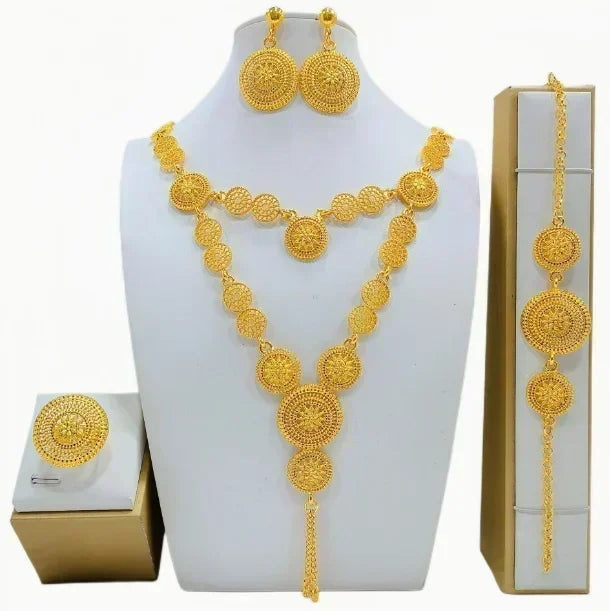 Dubai Necklace Earrings For Women Wedding 24k Gold Plated African Jwellery Bridesmaid Party Gift  Bridal Dubai Jewelry Sets