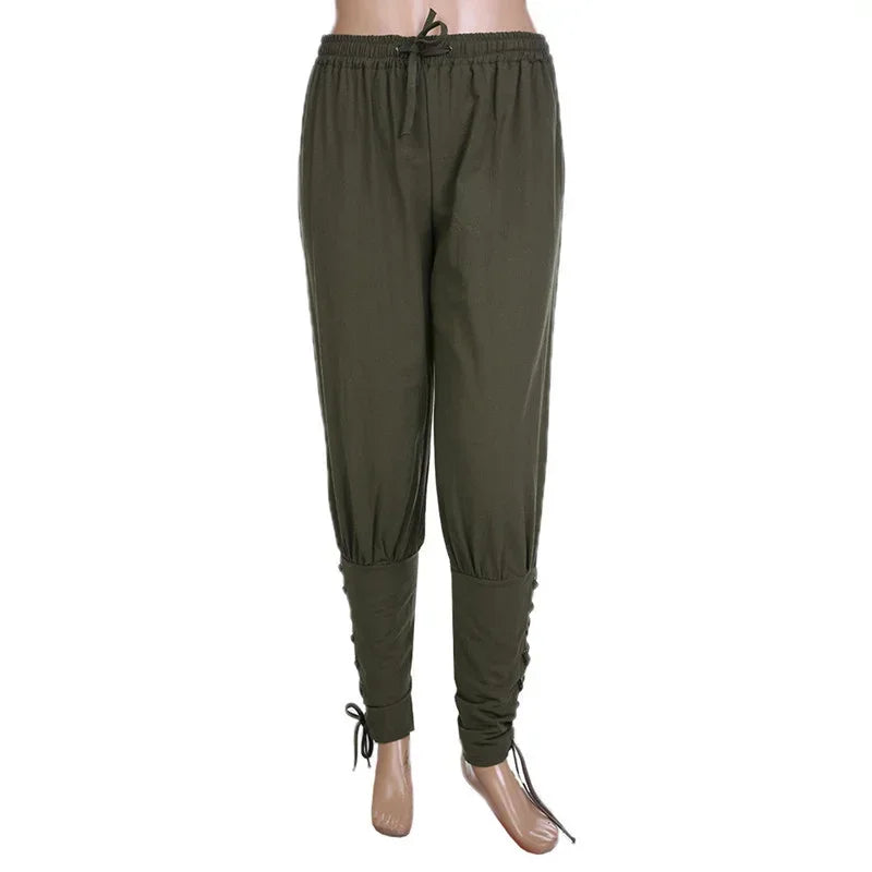 Men's Renaissance Pirate Pants – Medieval Viking Trousers with Lace-Up Cuffs