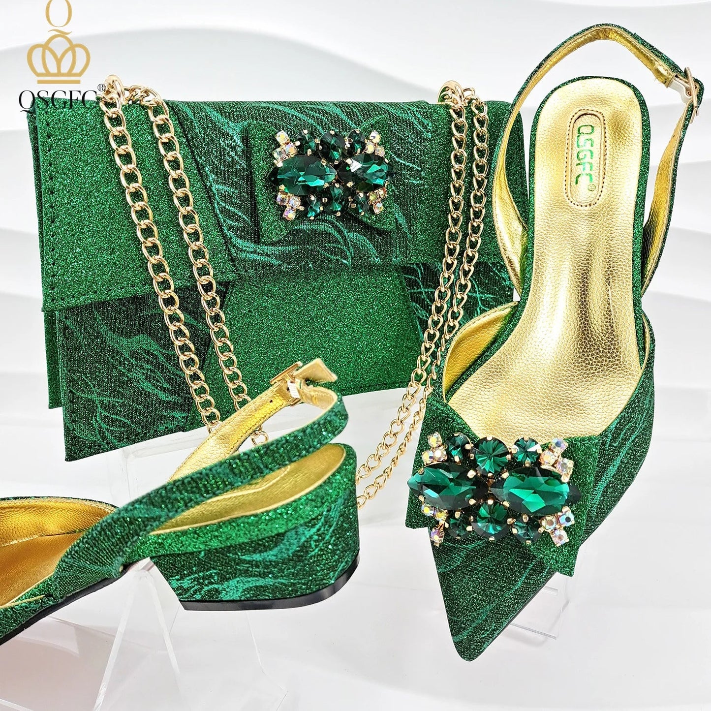 Italian Design Elegant Evening Shoes And Bag Set African Crystal Comfortable Shoes And Capacity Bag Commuter Women's Shoes