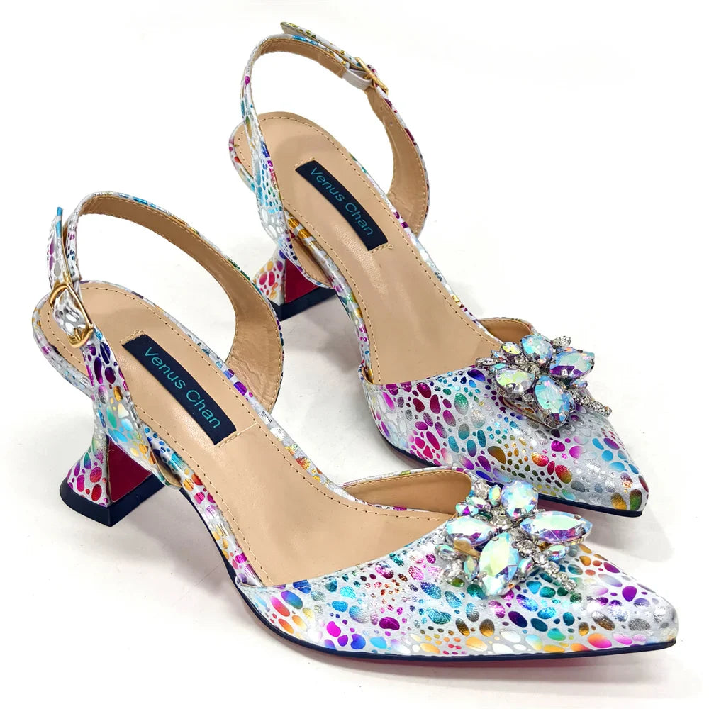 2024 Champagne Color Thin Heels Pointed Toe Crystal Design Ladies Shoes Matching Bag Set For Women Weeding Party Pump