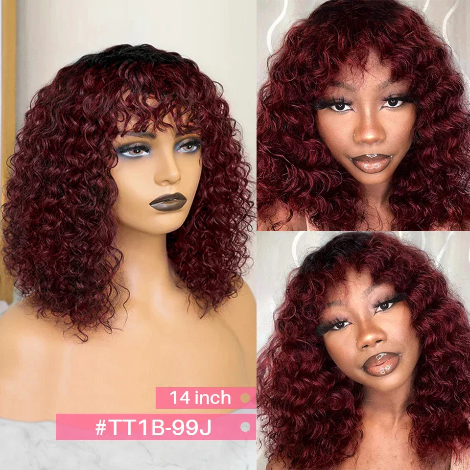Jerry Curly Short Pixie Bob Cut Human Hair Wigs With Bangs For Women Wear To Go Peruvian Highlight Honey Water Wave Wigs