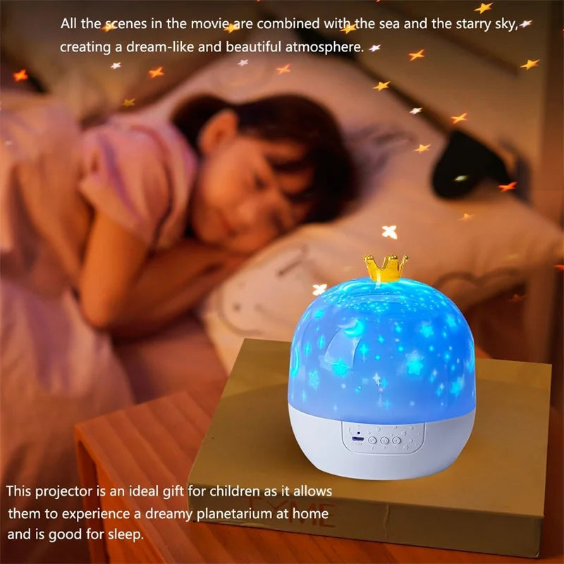 Crown Star Light Projection Rotating Star  Ceiling Atmosphere Night Lamp