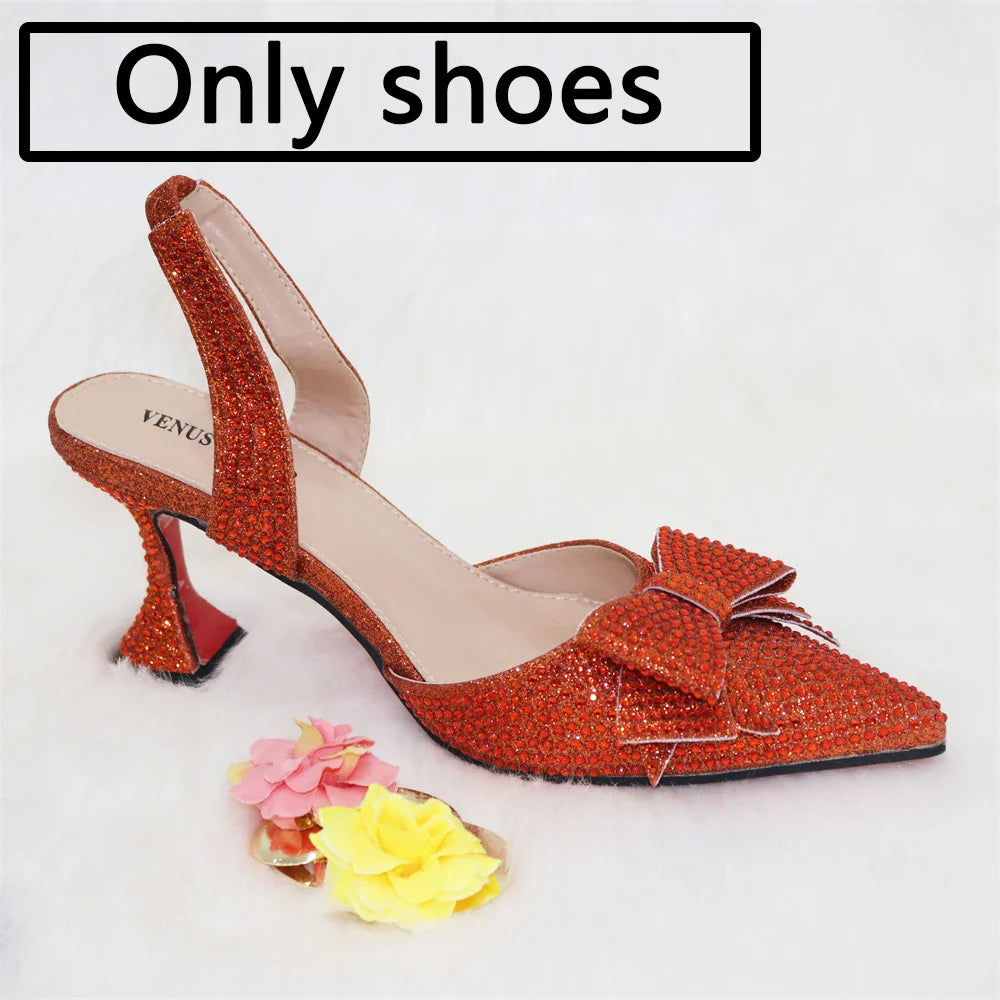 Women's Elegant Embellished Shoes and Bag Set Pointed Toe Pumps for Wedding Party
