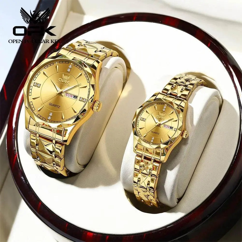 Golden Stainless Steel Couple Watches