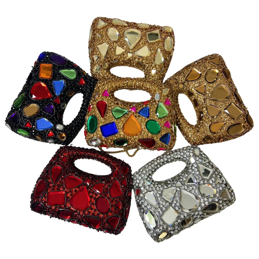 Women's Gold Crystal Clutch Purse