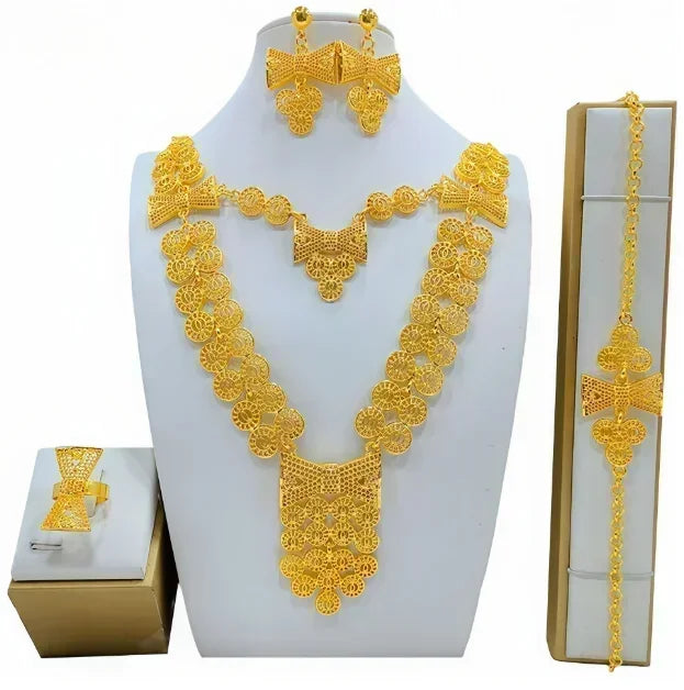Dubai Necklace Earrings For Women Wedding 24k Gold Plated African Jwellery Bridesmaid Party Gift  Bridal Dubai Jewelry Sets