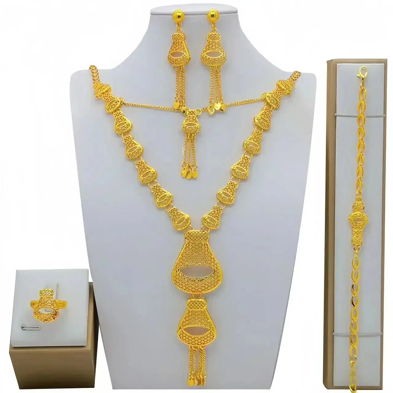 New Bridal Jewelry Set Dubai Necklace Earrings For Women Wedding 24k Gold Plated African Jwellery Bridesmaid Party Gift