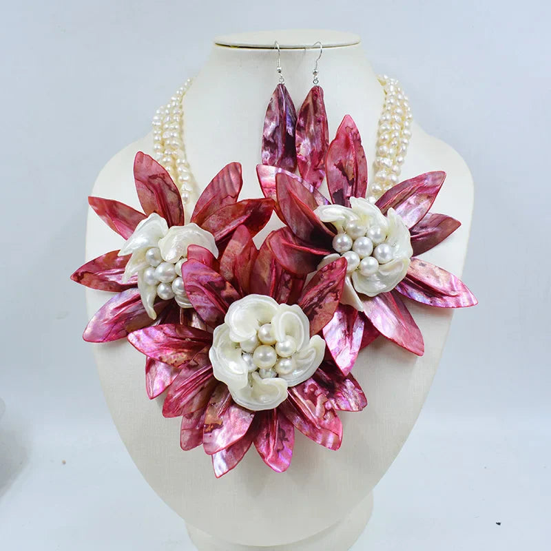 new !!  Latest Design Shell Flowers Wedding Crystal Necklace Women Fashion Necklace  20"
