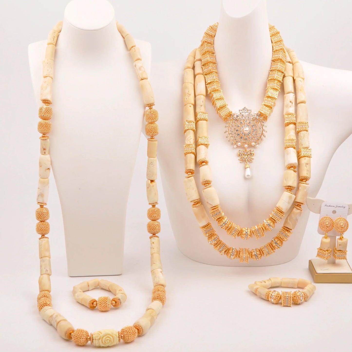Natural coral beads orange necklace set for stylish Nigerian wedding couple African jewelry