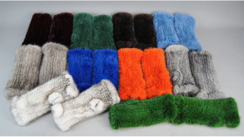2025 New Brand Style Top Quality Women's 100% Winter Warm Real Mink Fur Knitted Half Finger Gloves Girls Typing Mittens