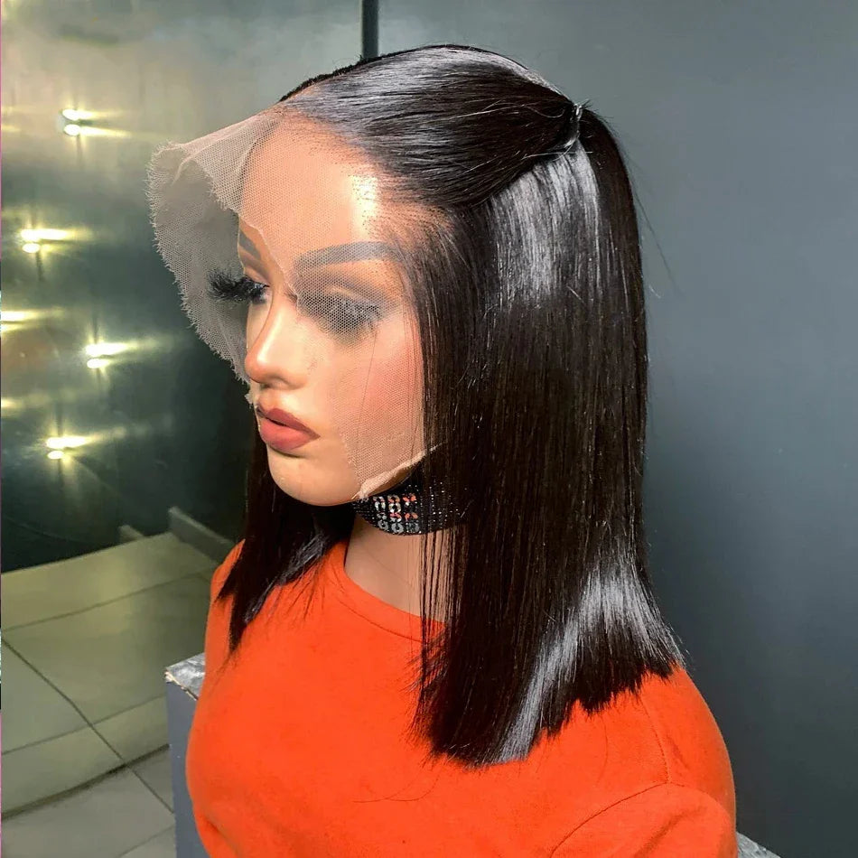 Straight Short Bob Wigs 13x4 Human Hair Lace Frontal Wigs 200% Remy Pre Plucked Transparent Lace 4x4 Short Bob Wigs For Women