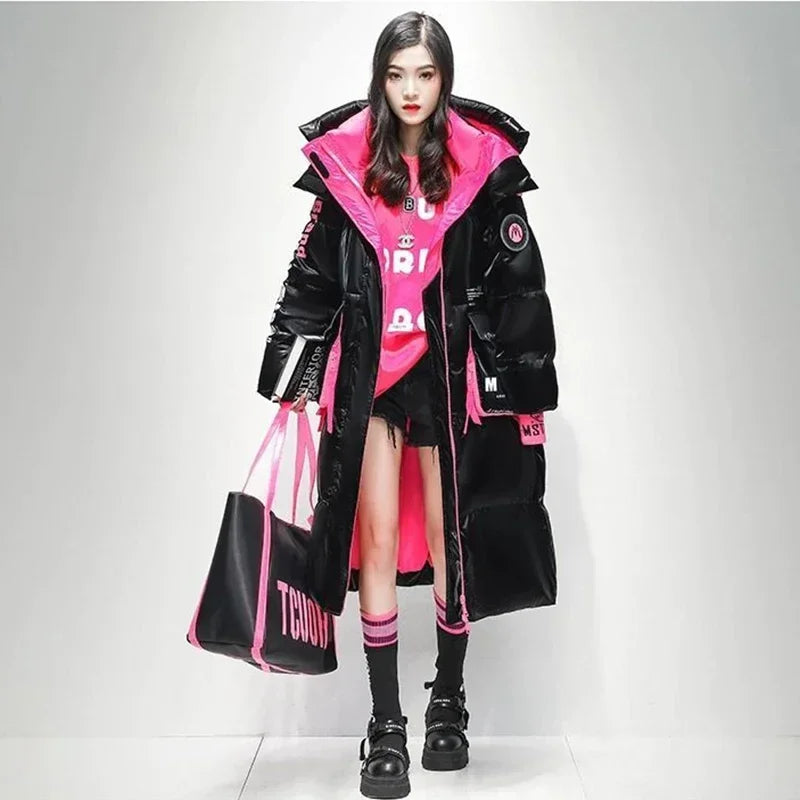 Women's Glossy Waterproof Thick Loose Outerwear Warm Parka Snow Down Jacket