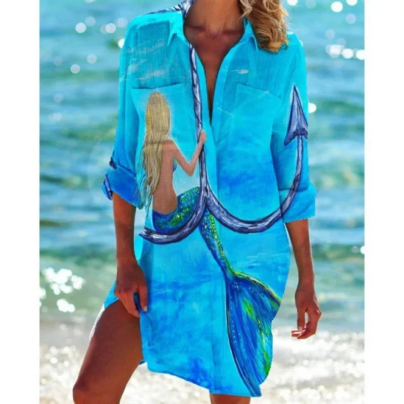 2.Boho Style Summer Cover-Up – Women's Tropical Print Beach Blouse Selection