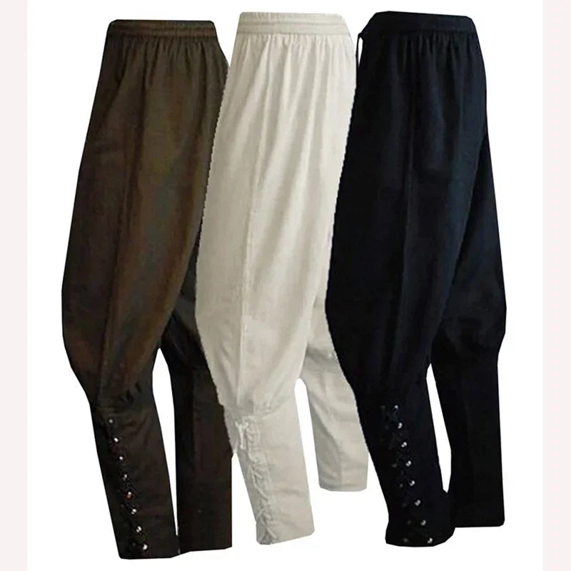 Men's Renaissance Pirate Pants – Medieval Viking Trousers with Lace-Up Cuffs