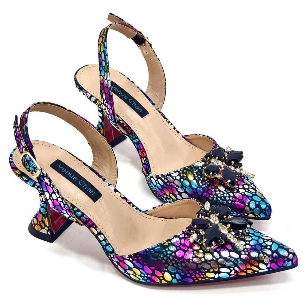 2025 New Yellow Color Thin Heels Pointed Toe Crystal Design Ladies Shoes Matching Bag Set For Women Weeding Party Pump