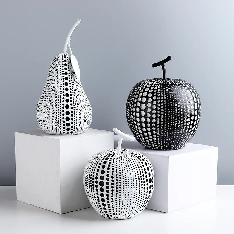 Modern Minimalist Resin Apple Decoration – Black & White Contemporary Home Decor