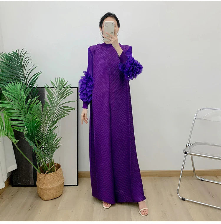 Pleated Maxi Long Dress Mesh Petal Sleeve Half Turtleneck Formal Dresses for Women 2024 New Hot Sales