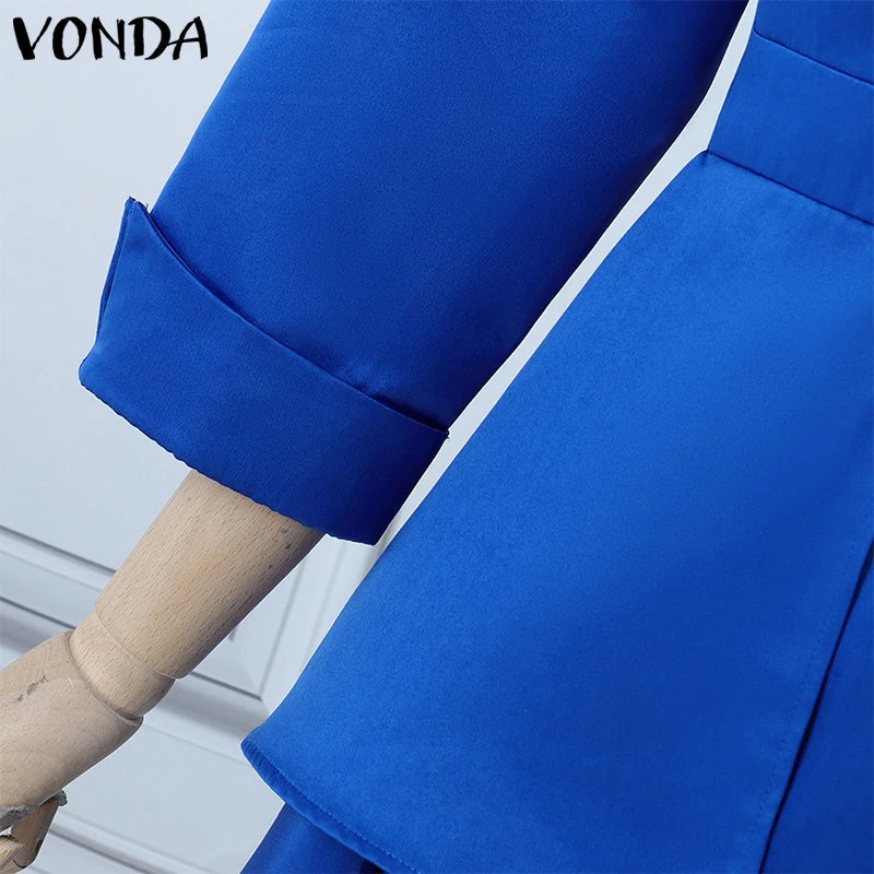 Plus Size 5XL Bohemian Maxi Long Dress 2025 VONDA Women Elegant Satin Dress Ruffle Sundress Casual Vestidos Solid Color Robe