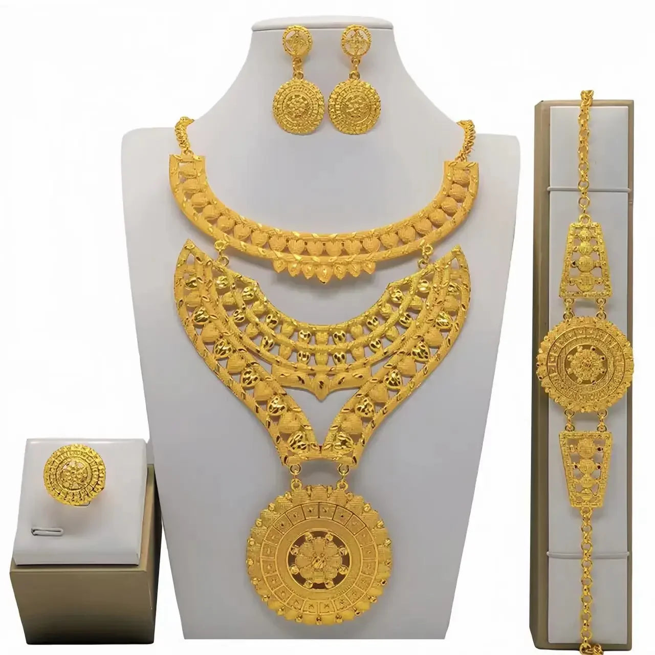 Dubai Necklace Earrings For Women Wedding 24k Gold Plated African Jwellery Bridesmaid Party Gift  Bridal Dubai Jewelry Sets