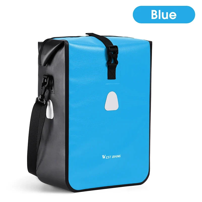WEST BIKING Bicycle Rear Side Bag Fully Waterproof PVC Pannier Expandable 12-15L Bike Carrier Bag Quick Release MTB Shoulder Bag