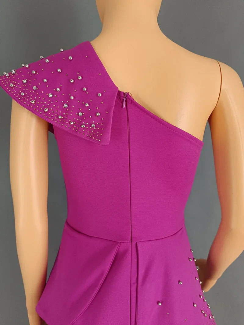 CM.YAYA Vintage Pearl Feather Sleeveless Patchwork Women Party Evening Prom Straight Jumpsuits 2024 Summer Sexy Playsuit Outfit