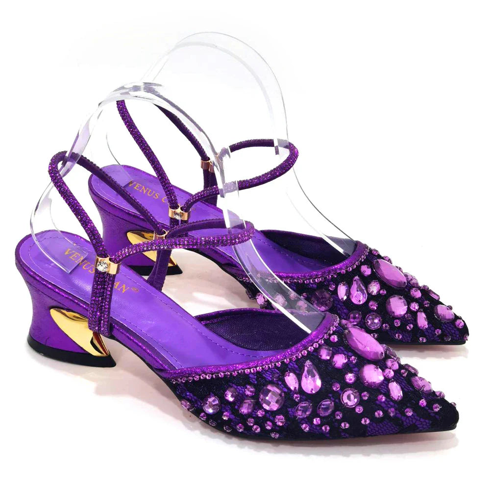 Venus Chan 2023 Newest INS Style Lace Elegant High Heels Pointed-Toe Nigeria Popular Design African Ladies Shoes And Bag Set