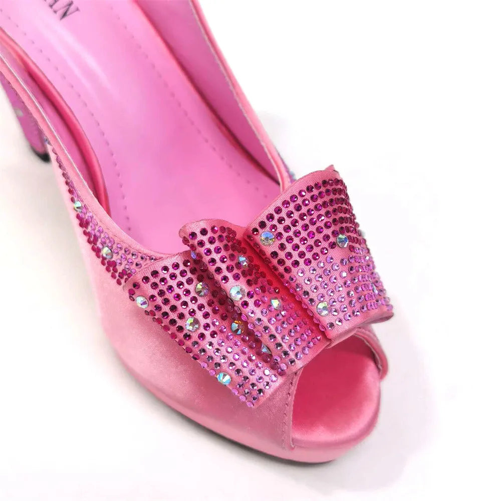 2024 High Quality Yellow Color Fish Beaked Toe Cap Thin Heels Ladies Shoes Matching Bag Set For Women Wedding Party Pump