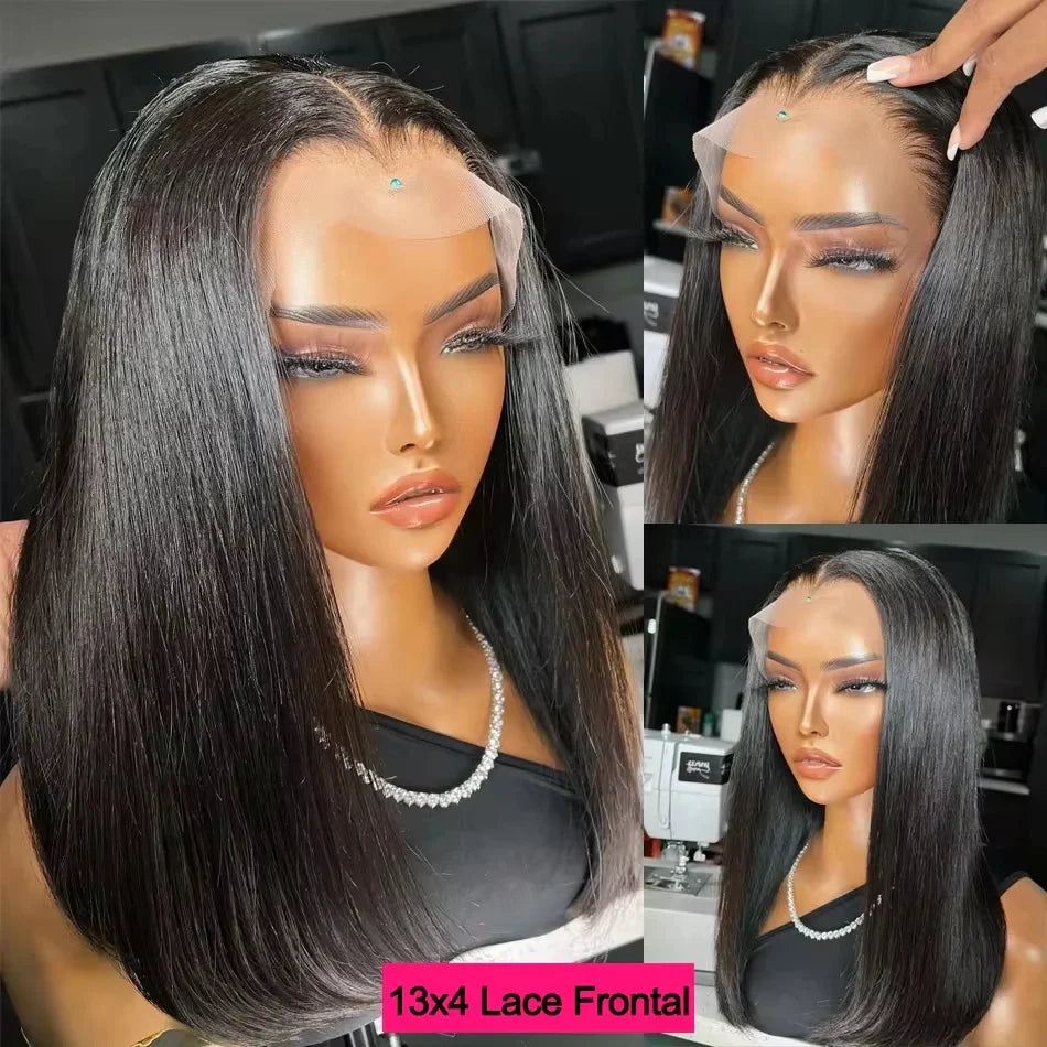 Vietnamese Super Double Drawn Bone Straight 13x4 Frontal Bob Wig with 100% Human Hair Natural Black 210% Density For Black Women