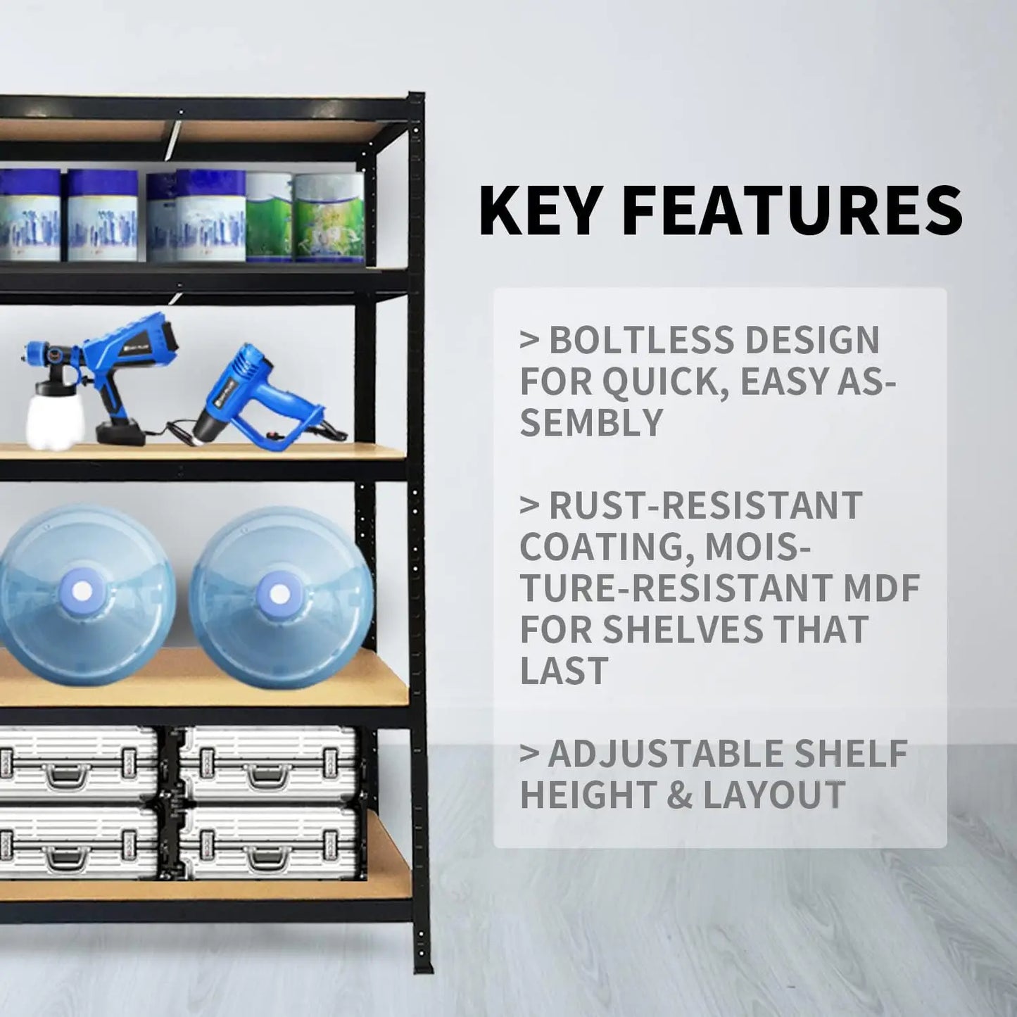 5 Tier Garage Shelves Metal Storage Shelves,Heavy-Duty Shelving Units,Boltless Assembly for Warehouse Office,875 kg Capacity