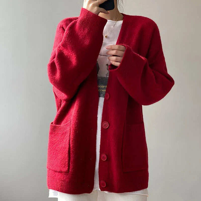 Rimcoy 2025 Chic Yellow Sweater Cardigan Women Lazy Wind Single-Breasted Knitted Cardigan Women Solid V Neck Cardigans Female